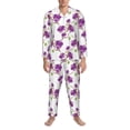 thumbnail image 3 of Salouo Orchids Flowers Print Button-Front Long Sleeve Pajama Set for Men, Soft 2Pjs Men's Long Sleeve Sleepwear-X-Large, 3 of 7