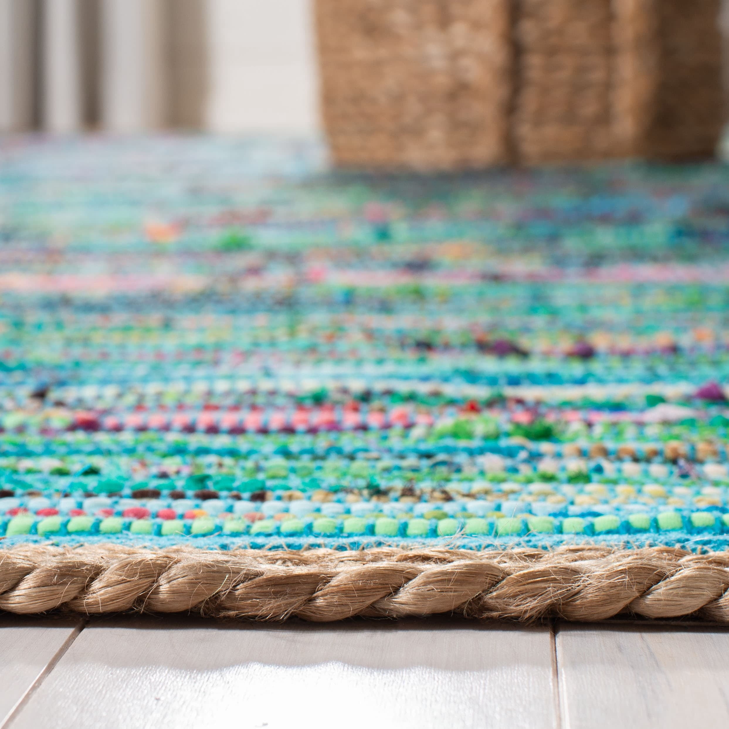 SAFAVIEH Montauk Rowland Abstract Striped Area Rug, Green/Natural, 8' x 10'