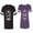 Men Black / Women Purple, variant on King Queen White Pentagon Unisex Couple Matching Cotton Jersey style T-Shirt Contrasting stripes on sleeves (Men Black / Women Black) (Men S / Women S)