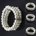 thumbnail image 6 of Ruanlalo Fashion 3 Rows Faux Pearl Rhinestone Decor Elastic Stretchy Bangle Bracelet, 6 of 6