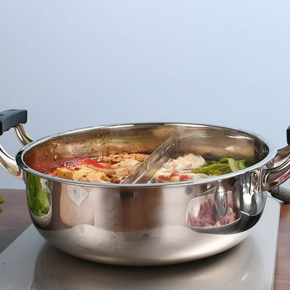OFFIGAM Stainless Steel Divided Hot Pot with Handles, Multi-Compartment Cooking Pot for Kitchen and Family Use