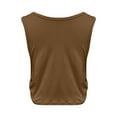 thumbnail image 5 of Otntypg Tank Tops for Women - Workout Sport Athletic Yoga Running Gym Loose Crop Sleeveless Shirts Casual Side Drawstring Ruched Athletic Tees Brown M, 5 of 8