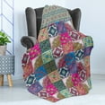 thumbnail image 4 of Boho Soft Flannel Fleece Throw Blanket, Oriental Patchwork Pattern with Vivid Motifs in Squares, Cozy Plush for Indoor and Outdoor Use, 50" x 60", Multicolor, by Ambesonne, 4 of 5