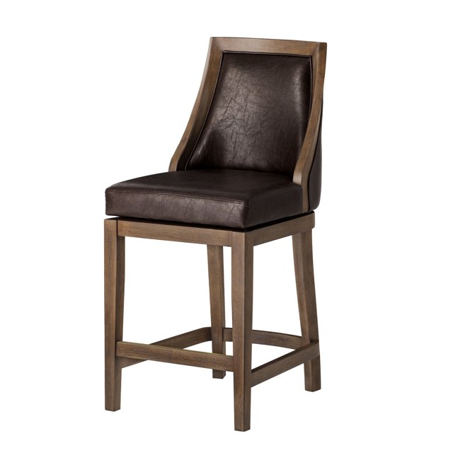 Maven Lane Vienna Counter Stool, Walnut Finish w/ Marksman Saddle Vegan Leather