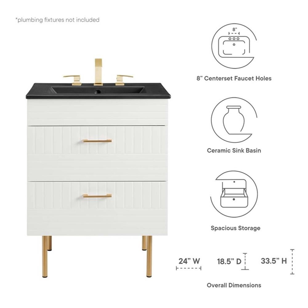 Modway Daybreak 24" Rubberwood MDF Particleboard Bathroom Vanity - White/Black