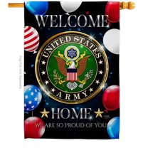 Breeze Decor H108627-BO 28 x 40 in. Welcome Home Army House Flag with Armed Forces Double-Sided Decorative Vertical Flags Decoration Banner Garden Yard Gift