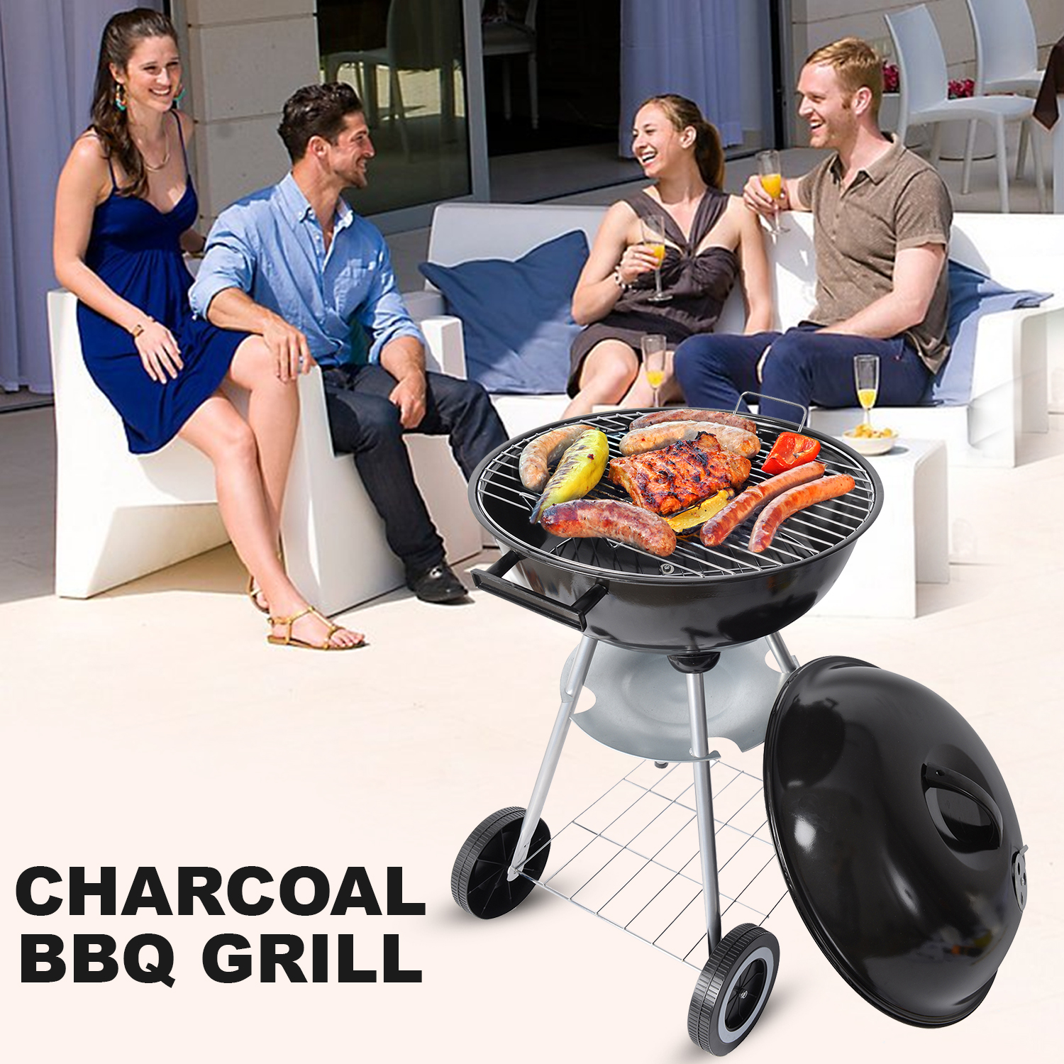 Shop Lc Backyard Cooking Charcoal Bbq Grill With Bottom Storage Shelf Camping Walmart Com Walmart Com