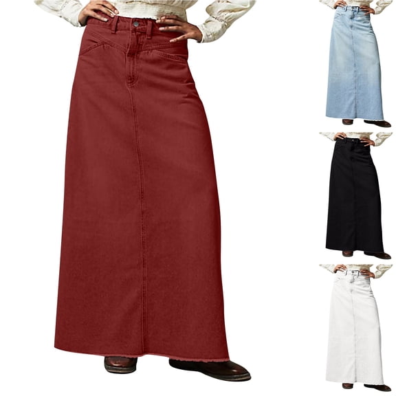 Wutalume Women's Summer Loose Straight Denim Skirt - Long Jeans Skirts for Women Casual Lightweight for Everyday Errands,Black L
