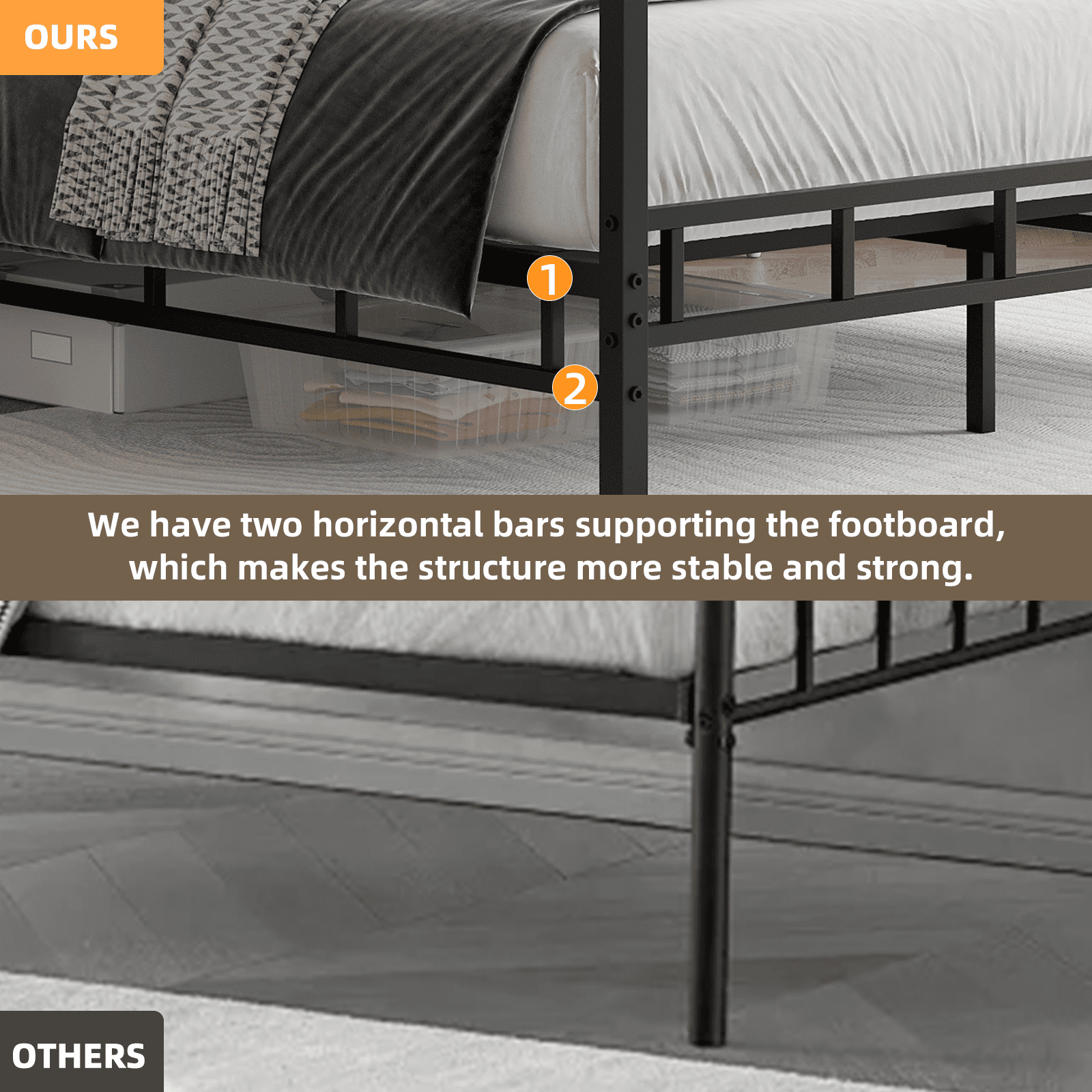 4 EVER WINNER Queen Size Detachable Metal Canopy Bed Frame, Modern Black Platform Bed with Noise-Free Slat Support, No Box Spring Needed, Underbed Storage, Tool-Free Quick Assembly