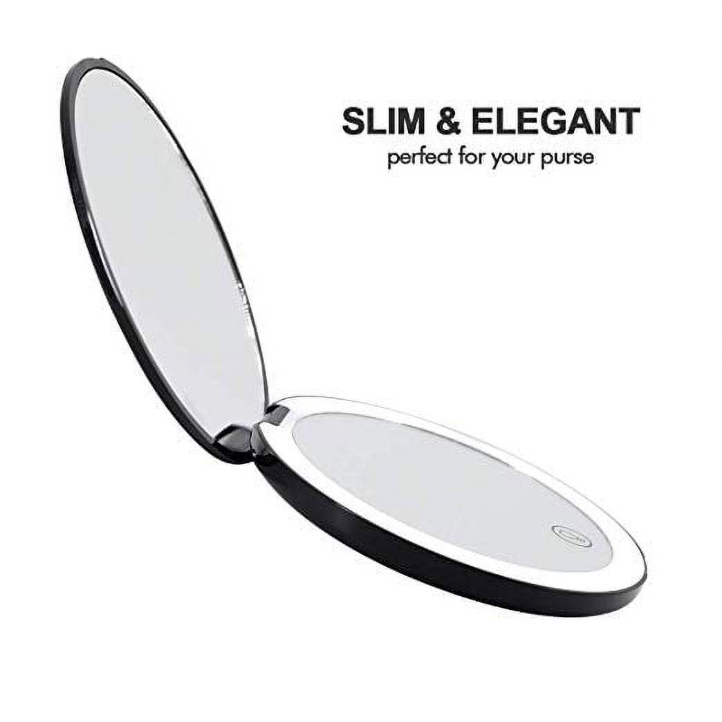 Glam Hobby LED Lighted Travel Makeup Mirror, 1x/7x Magnification - Daylight LED, Touch button, Dimmable, Compact, Portable, USB Chargeable battery operarted, Large 4 1/2” Wide Folding Mirror（black） - image 5 of 7