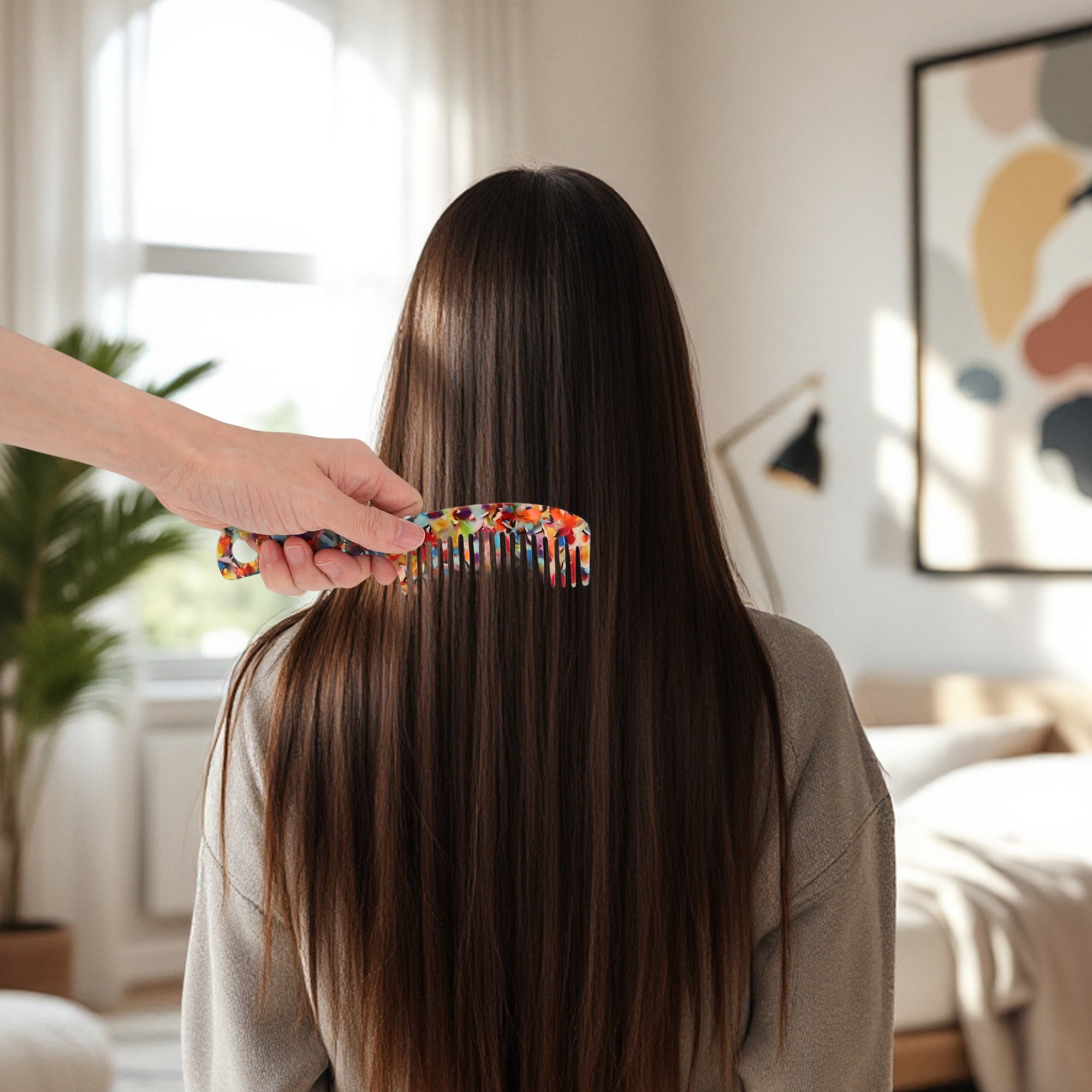 Unique Bargains 1 Pc Portable Long Handle Hair Comb for All Hair Types Styles Colorful