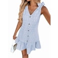 thumbnail image 3 of Women'S Spring V Neck Sleeveless Jacquard Sundresses Button Decoration Flowy Summer Dresses for Women S, 3 of 10