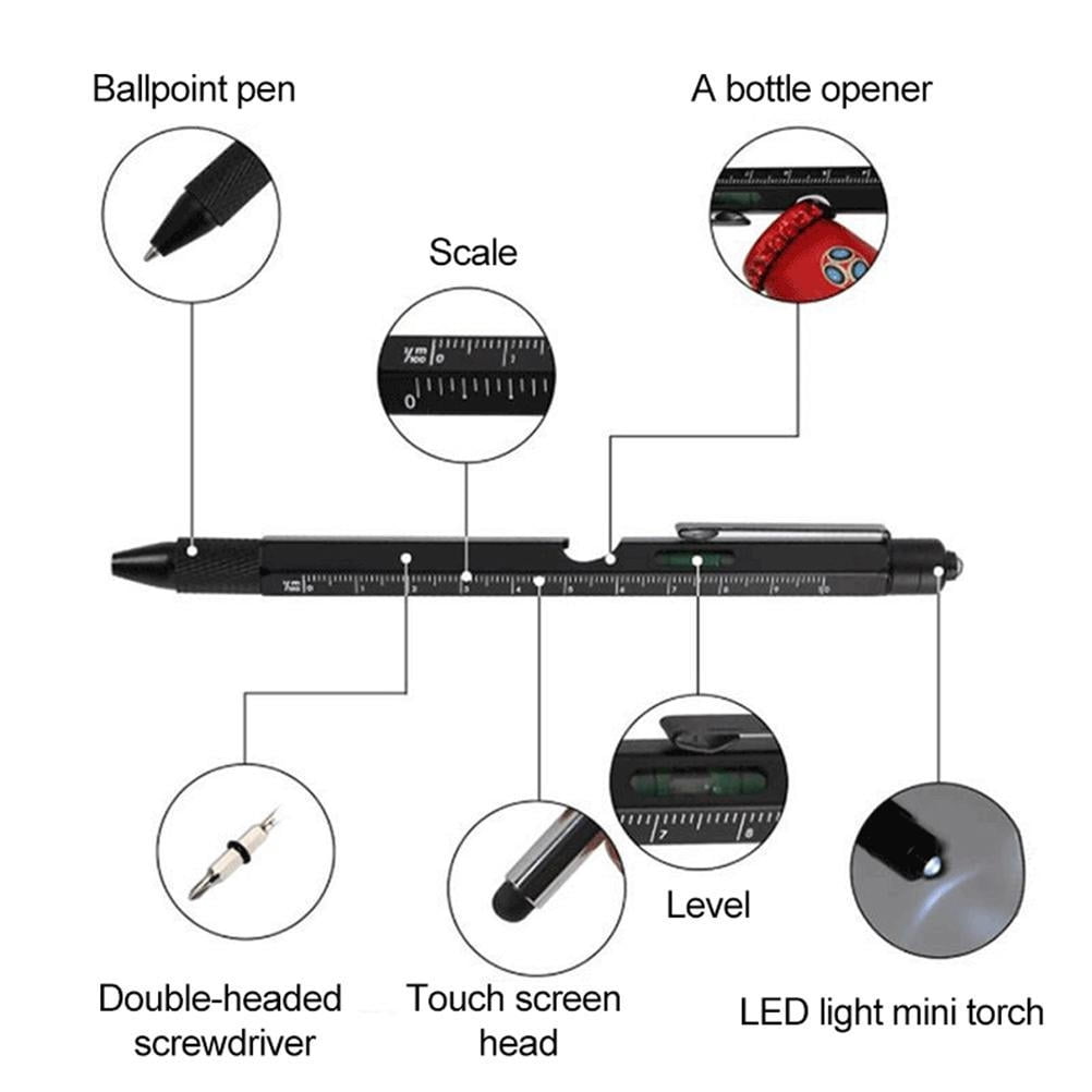 Multitool Pen Set LED Light Touchscreen Stylus Ruler Level Bottle Opener Screwdriver Ballpoint Pen Christmas Gifts for Men Husband Dad