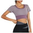 thumbnail image 1 of DAFEI Workout Tank Tops for Women Side Ruched Short Sleeve High Neck Crop Top Summer Athletic Gym Shirts, 1 of 5