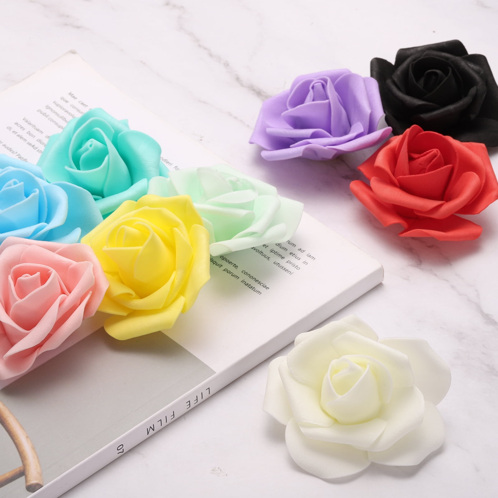 Unique Bargains Rose Heads Artificial Bulk Stemless Foam Fake Roses for DIY Crafts Orange