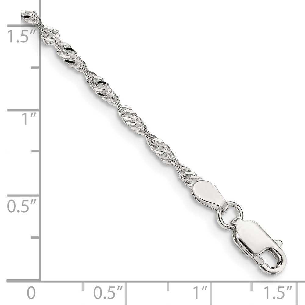 Sterling Silver 2mm Singapore Chain Anklet