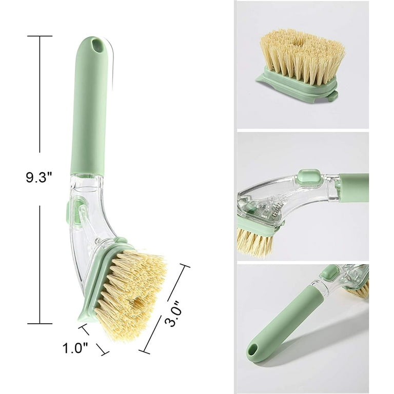 SUGARDAY Dish Brush with Soap Dispenser Kitchen Scrub Brush with 3 Brush  Replacement Heads for Pot Pan Sink Cleaning