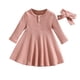thumbnail image 1 of Odeerbi Niñas Punto Canalé A-Línea Vestido Primavera Algodón Cuello Redondo Botón Color Sólido Manga Larga Vestido, 1 of 6