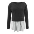 thumbnail image 6 of Herrnalise Women's Knitted Crop Tops Round Neck Stitching Ruffle Sweater Long Sleeve Blouse Tops Pullover Jumper Sweaters, 6 of 8