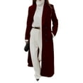 thumbnail image 2 of Women'S Casual Solid Color V-Neck Long-Sleeve Windbreaker Warm Woolen Coat Wine Red S, 2 of 7