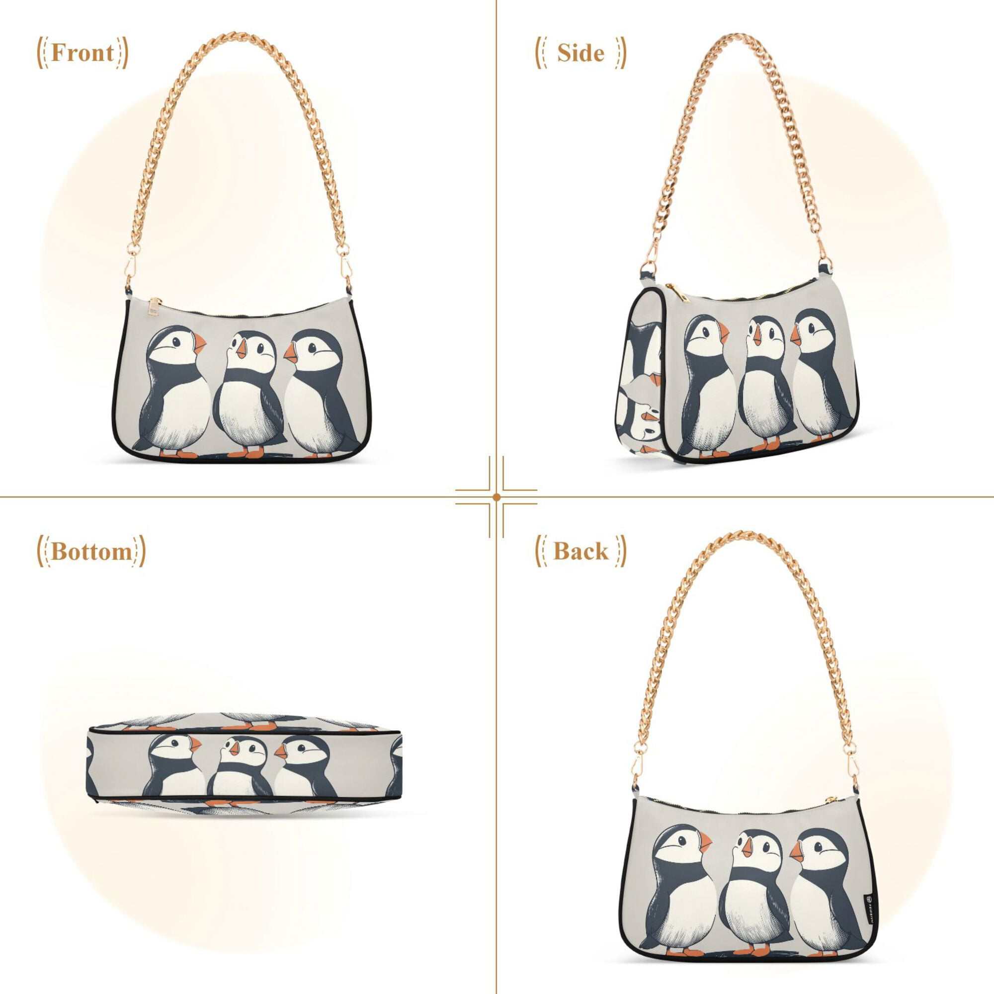 FORMRS Womens Shoulder Bag with Chain Strap Clutch Purse Cute Tote Handbag, Cute Puffin