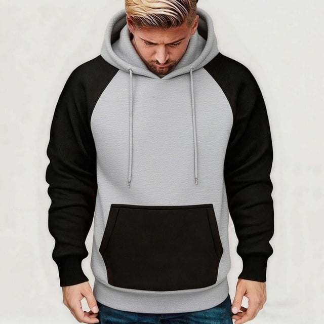 Xuniizn Mens Fleece Hoodies Pullover, Windproof Color Block Drawstring Kangaroo Pocket Climbing Running Outdoor Sweatshirts, Soft Comfortable Thick Thermal Tops, S-2XL
