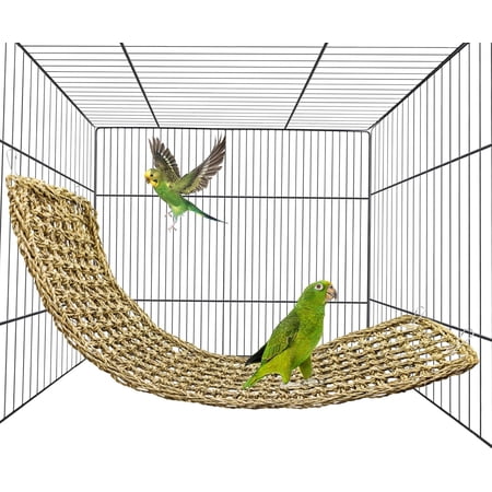 Bird Seagrass Mat 30" × 7" Parrot Natural Grass Woven Net Hammock Parakeet Climbing Rope Ladder Mat Chew Toys Cage Accessories for Pigeon Macaw Cockatiel Conure Budgie Cockatoo Rat Bearded Dragon