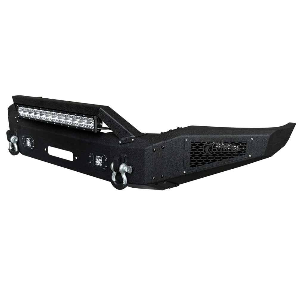 Vijay Compatible with 2007-2008-2009-2010-2011-2012-2013 Toyota Tundra Front Bumper Textured Black Steel with Lights and D-rings
