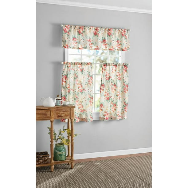 Mainstays Floral 3 Piece Window Curtain Set Walmart Com Walmart Com