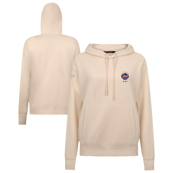 Women's Levelwear Khaki New York Mets Cooperstown Collection Adorn Core Logo Pullover Hoodie