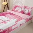 thumbnail image 2 of Manfei Pastel Cat Silhouette Zipper Twin Comforter Sets with Fitted Sheet and 2 Pillowcases, Grid Lattice Zipper Bedding Set, Pink White, Pink Reversible, 4pcs, 2 of 7