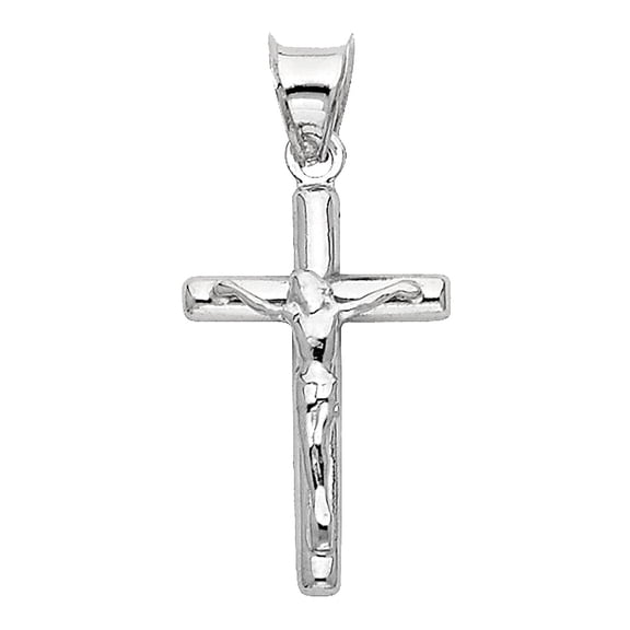 14K White Gold Jesus Crucifix Cross Religious Pendant for Chain Necklace | Jewelry Gift for Men Women | 20 x 12 MM | 0.7 grams