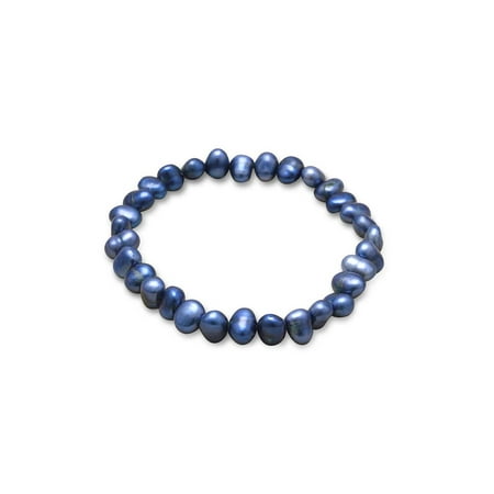 Blue Freshwater Pearl - Blue Dyed Freshwater Cultured Freshwater Pearl Stretch Bracelet
