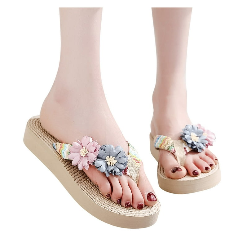  Mzluyin Sunflower Slippers Beach Flip-Flops Shoes Women Sandals  Home Breathable Weave Slipper Flat Beach Women's Slipper Womens Cute Slippers  Size 11 : Everything Else