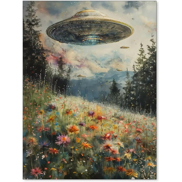 Myhong.1 UFO FPosterny Trippy Wall Art Victorian Posterique Poster Landscape Oil Painting Canvas Prints for Living Room Bedroom Wall Decor Poster 20*28inch