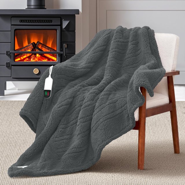 Manta térmica eléctrica MAXEVE de doble cara, 50 x 60 cm, color gris sherpa