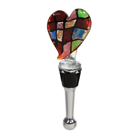

5 Red and Stainless Steel Handblown Glass Heart Shape Wine Bottle Stopper