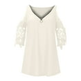 thumbnail image 4 of Summer Tops for Women Mgmyaa Women Blouses Tops Plus Size V-Neck 1/2 Sleeve Tops Lace Half Sleeve Zipper Hollow Out Blouse Tops Fashion Solid Color Fit Casual Tees, Shirts, 4 of 7