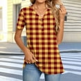 thumbnail image 2 of Women's T-Shirts Summer Plaid V Neck Button Short Sleeve Tops Casual Loose Tunic Comfortable Tee Blouses (XL, Yellow), 2 of 7