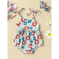thumbnail image 2 of 4th of July Infant Baby Girl Outfit Sleeveless Strap American Flag Bubble Romper Bodysuit +Headband Set Independence Day Clothes, 2 of 7