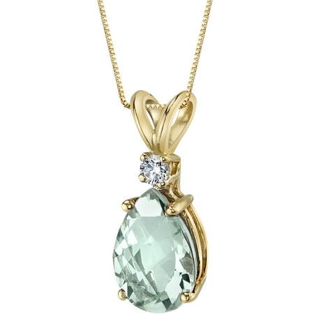 - 14 Karat Yellow Gold Pear Shape 1.50 Carats Green Amethyst Diamond Pendant