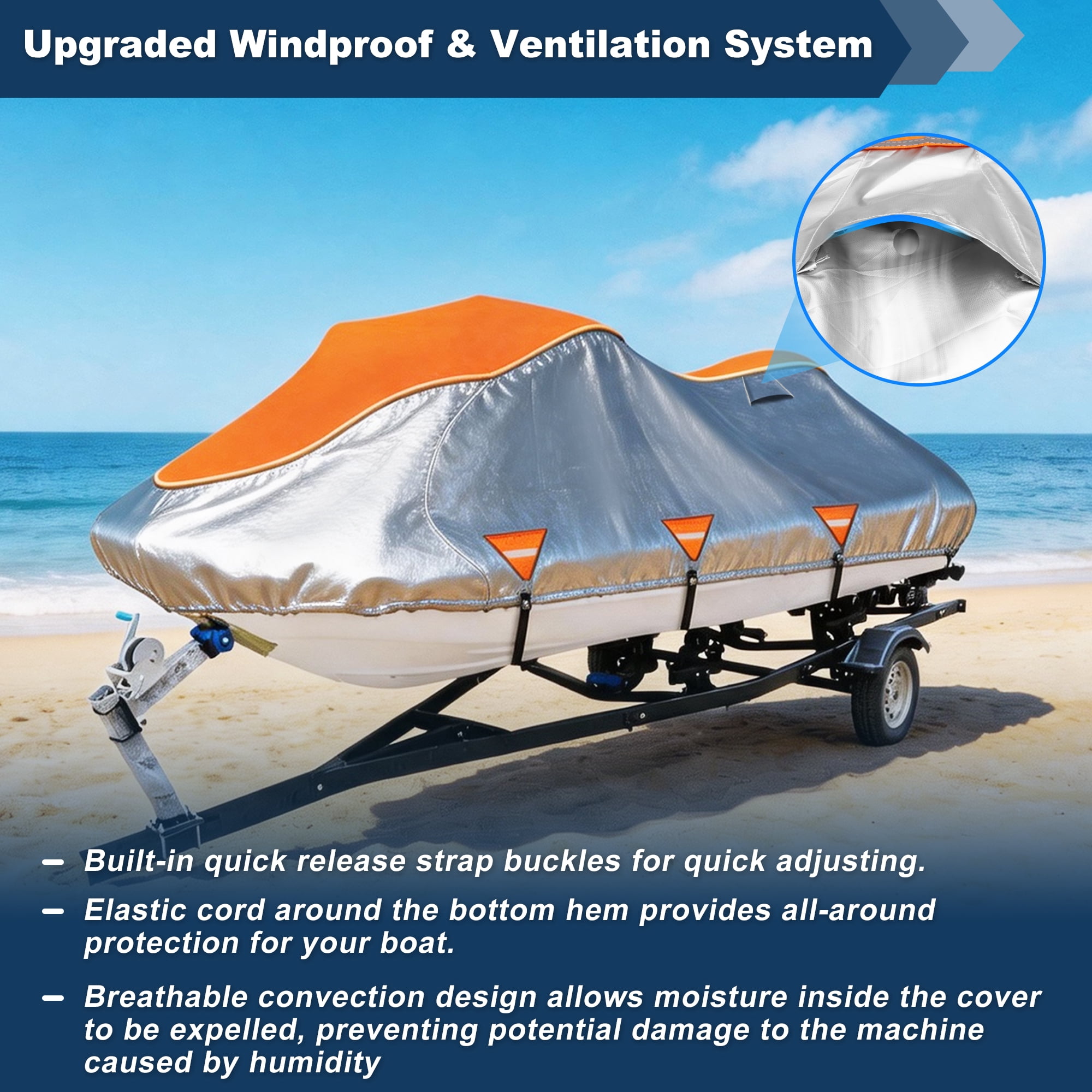 Unique Bargains 1 Seater 300D Duty Oxford Waterproof Cover Silver Orange 116"-125"