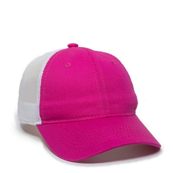 Outdoor Cap Fuchsia & White Ladies Baseball Cap – Low Profile Heavy-Wash Trucker Hat with Mesh Back, Adjustable, One Size, Blank Style