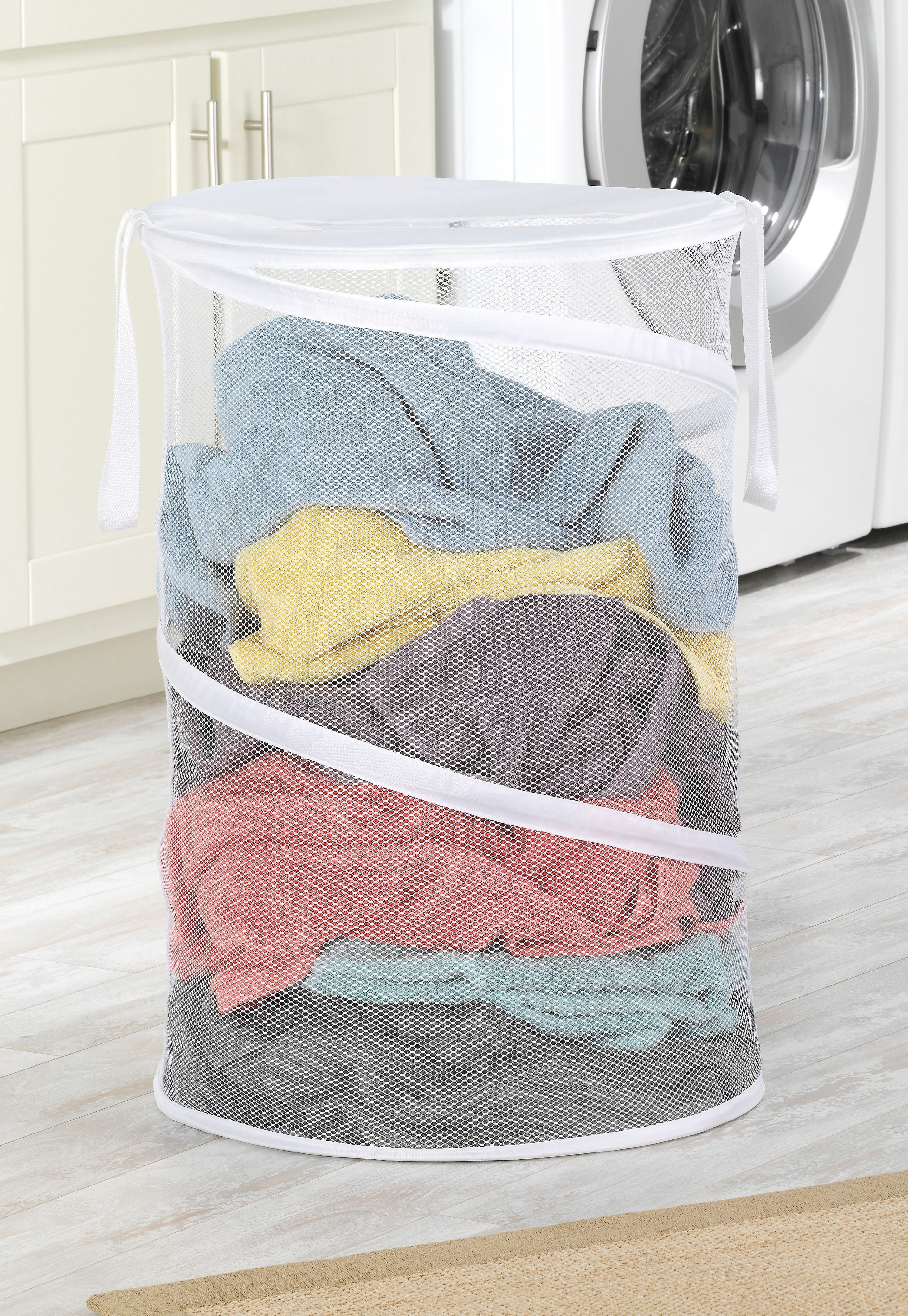 Whitmor Collapsible Mesh Laundry Hamper with Handles, White, for  Adult or Teen Use