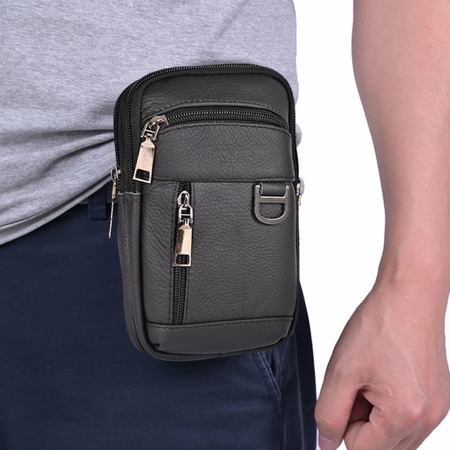 Cangurera Bolso cruzados de cuero de vaca Paquete de cintura masculino con múltiples bolsillos Suave para deportes al aire libre