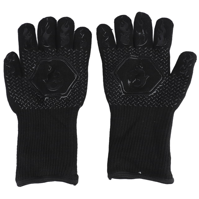 Guantes para barbacoa Guantes para asar resistentes al calor Guantes antideslizantes para horno Guantes largos de cocina para hornear barbacoa Negro Tamaño promedio 26-35 cm