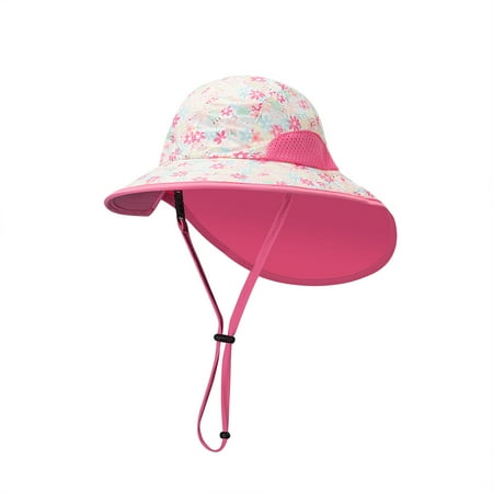 

YWDJ Toddler Kids Summer Hat Flowers Print Outdoor Kids Neck Guard Sun Beach Cap Pink L