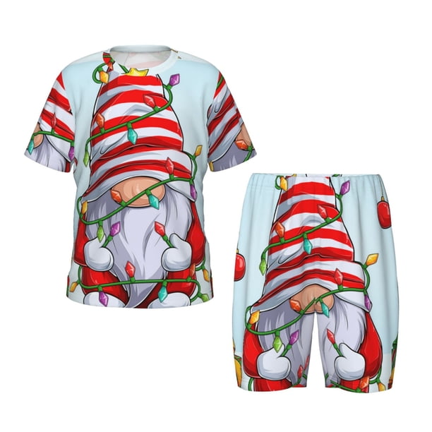 Balery Funny Christmas Gnome Conjunto de Pijama Infantil de Manga Corta con Estampado – Ropa de Dormir de Algodón Suave-Medium