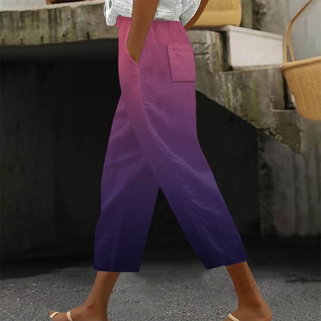 Baodmurt High Waist Pants for Women Cropped Capris Drawstring , Sweatpants for Holiday, Pink S