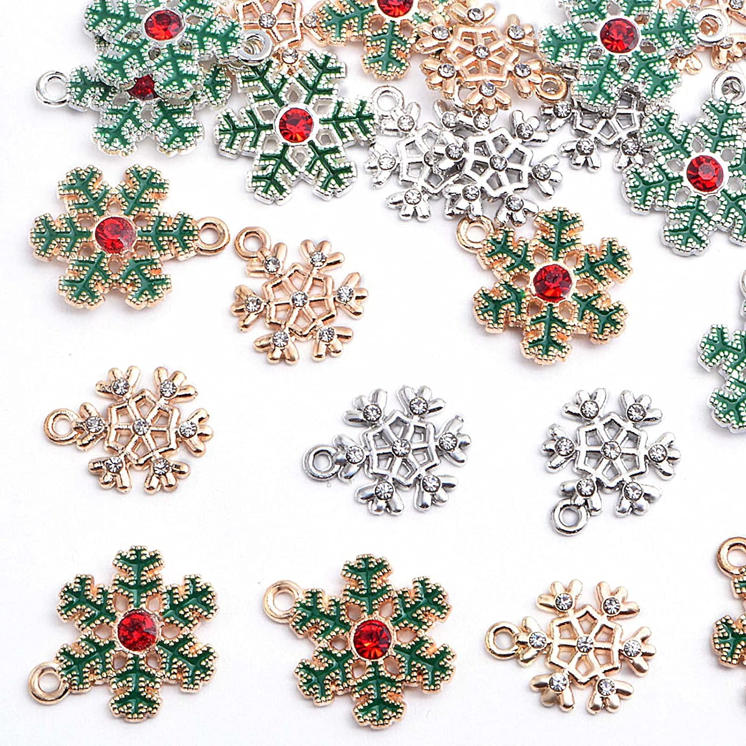 24pcs 2 Colors Enamel Rhinestone Snowflake Charms Alloy Christmas Snowflake Winter Pendant Charms Crafts Accessories for DIY Necklace Bracelet Earring Jewelry Making, 2 Styles
